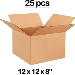 25 pcs Corrugated Boxes for Shipping Storage Extra Large Durable Kraft C Flute Packaging 12 x 12 x 8 inch