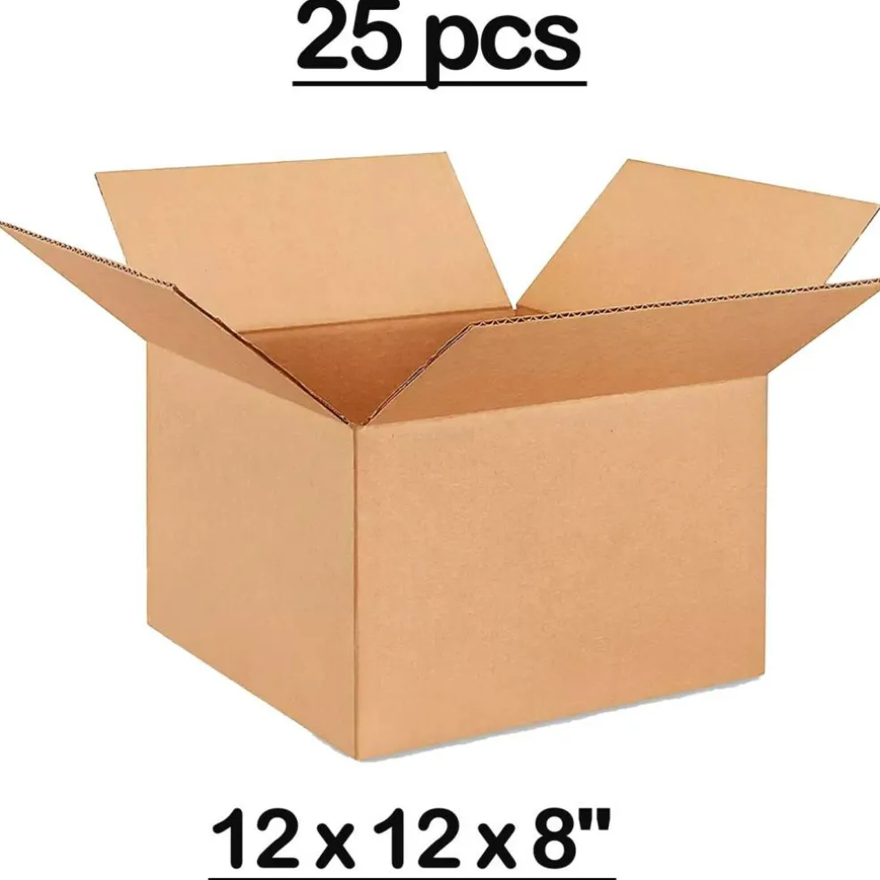 25 pcs Corrugated Boxes for Shipping Storage Extra Large Durable Kraft C Flute Packaging 12 x 12 x 8 inch