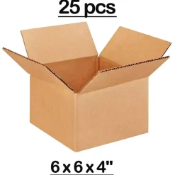 25 pcs Corrugated Shipping Boxes Durable Kraft Cardboard 6 x 6 x 4 Inch