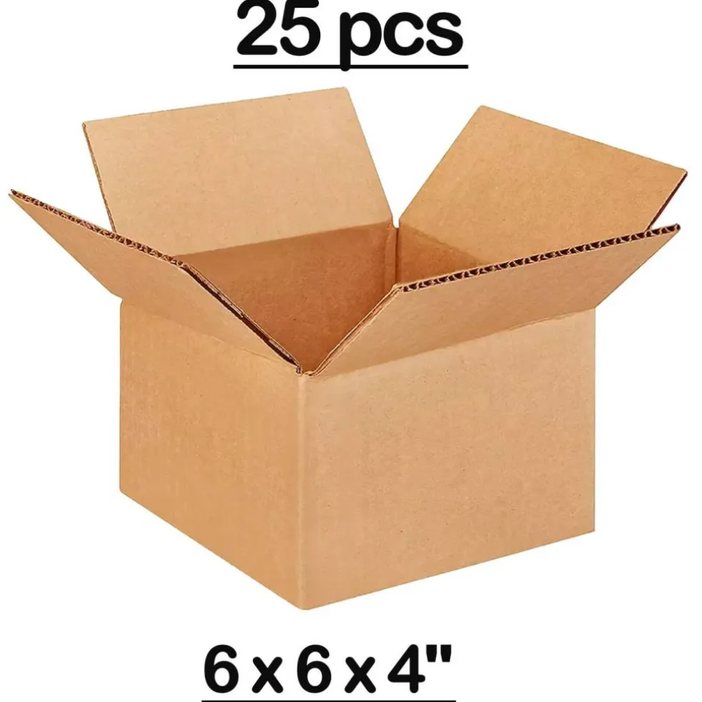25 pcs Corrugated Shipping Boxes Durable Kraft Cardboard 6 x 6 x 4 Inch