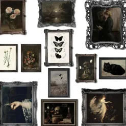 12PCS Dark Academia Wall Art Prints, Gothic Vintage Posters, Victorian Dark Moody Decor Pictures, Unframed Aesthetic Artwork for Bedroom Home Halloween Decor