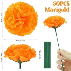74PCS Day of the Dead Decorations Set, Artificial Marigold Flowers with Stems, Butterfly Decor & Flameless Tea Lights, Dia De Los Muertos Altar Supplies for Mexican Fiesta Diwali Halloween Party Decor