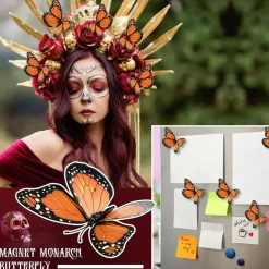 62PCS Day of the Dead Decorations Set – Marigold Flower Heads & Monarch Butterfly Decor for Día de los Muertos, Diwali, Halloween, Wedding & DIY Craft Garland (Orange)