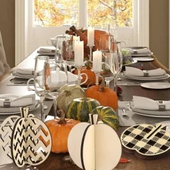 36PCS 3D Fall Pumpkin Craft Kit, Wooden Pumpkin Cutouts with 12 Colored Markers, DIY Paintable Thanksgiving Decorations for Kids & Adults, Autumn Harvest Table, Tiered Tray & Party Decor Set