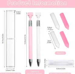 2 pcs diamond painting pens with wax refillable wax pen rotating glue point drill pen for nail art rhinestones diamond art accessories and tools quickly pick up beads gems (pink, white)