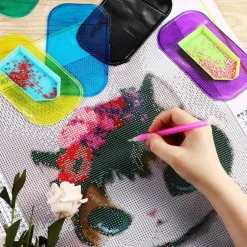 6 Pcs Diamond Painting Sticky Mats, Reusable Silicone Anti-Slip Gel Holders for Diamond Art Tools, Washable Craft Mats for Drill Trays, Pens & Small Supplies, 5.6 x 3.3 Inch
