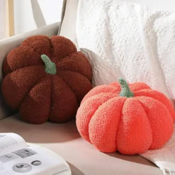 2 Pcs 3D Pumpkin Plush Pillows – 11x9.5” Fall Throw Cushions