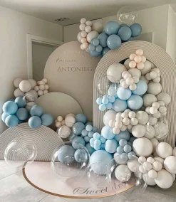 134 PCS Dusty Blue Balloon Arch Kit – Light Blue & White Garland with Clear Balloons for Baby Shower, Gender Reveal & Wedding