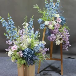 8PCS Dusty Blue Delphinium Artificial Flowers 35 Inch Tall Silk Faux Snapdragon Stems for Tall Vase Wedding Garden Table Centerpieces Home Decor Floral Arrangement