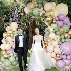 152 Pcs Dusty Green Purple Pink Balloon Arch Garland Kit, Blush Pink Lavender Pastel Yellow Mist Green Gold Confetti Balloons, Pastel Latex Balloons for Baby Shower, Wedding, Birthday and Party Decor