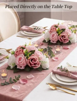 10PCS Dusty Rose Artificial Flower Centerpieces, Pink Silk Rose Kissing Balls with Base for Wedding Tables, Bridal Shower, Baby Shower, Party, Home and Event Decorations