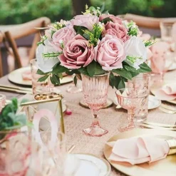 10PCS Dusty Rose Artificial Flower Centerpieces, Pink Silk Rose Kissing Balls with Base for Wedding Tables, Bridal Shower, Baby Shower, Party, Home and Event Decorations
