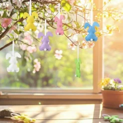 12 Pcs Easter Bunny Decorations Felt Bunny Hanging Ornaments Rabbit Spring Handmade Rabbit Decorations for Easter Tree Party Holiday Decor(Calssic)