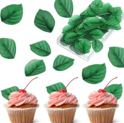100Pcs Edible Leaves Cupcake Toppers, Green Leaf Cake Toppers