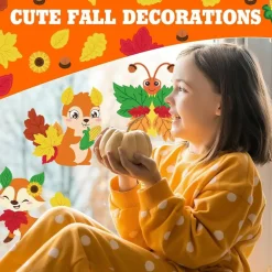 12PCS Fall Animal Craft Kit for Kids DIY Autumn Sticker Art Set Thanksgiving Crafts Turkey Fox Owl Squirrel Hedgehog Animal Decorations for Classroom Party Activities Gifts
