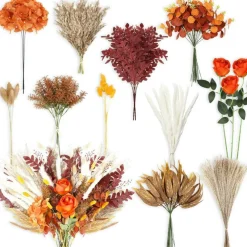 125 PCS Fall Artificial Greenery Stems Box Set, Faux Pampas Grass & Flowers, 11 Styles Eucalyptus, Hydrangea, Roses, Bunny Tails & Foliage Picks for DIY Bridal Bouquets, Wedding, Thanksgiving & Home Decor