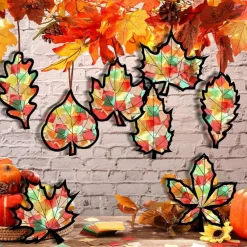 32 PCS Fall Maple Leaf Suncatcher Craft Kit – DIY Stained Glass Tissue Paper Window Art Set | Autumn Paper Craft Templates for Kids Classroom, Thanksgiving & Fall Party Decorations, DIY Favors Bulk Pack