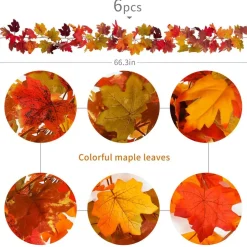 6PCS Fall Maple Leaves Garland, Party Joy 5.6Ft Artificial Maple Leaf Autumn Garland Hanging Fall Vines Table Decorations Front Door Fall Decor Thanksgiving Decorations Decor Outside Indoor Decor