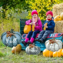 3 Pcs Fall Pumpkin Yard Stakes Signs Decoration - 31 Inch