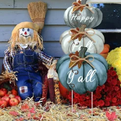 3 Pcs Fall Pumpkin Yard Stakes Signs Decoration - 31 Inch