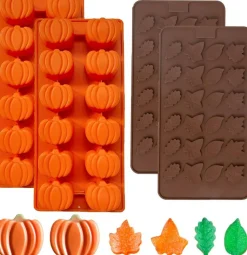 4 Pcs Fall Silicone Candy Molds (Pumpkin & Leaf)