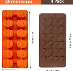 4 Pcs Fall Silicone Candy Molds (Pumpkin & Leaf)