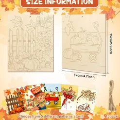 10 Pcs Fall Thanksgiving Wood Crafts to Paint, Unfinished Wooden Ornaments with Predrilled Holes and Ropes, Pumpkin Scarecrow Maple Leaf DIY Painting Crafts for Adults Kids Home Decor
