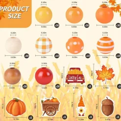 240PCS Fall Wooden Beads Set – Thanksgiving Pumpkin Maple Leaf & Gnome Craft Beads – Buffalo Plaid Spacer Beads for DIY Garland, Jewelry Making & Harvest Home Party Decorations