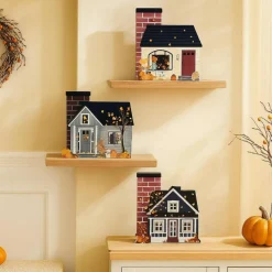 3PCS Fall Wooden House Decor Set – Rustic Farmhouse Autumn Tabletop Centerpieces for Thanksgiving Tiered Tray, Shelf, Coffee Table & Harvest Home Decorations