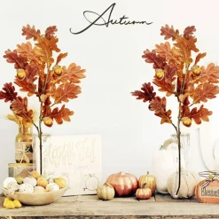 2 PCS Faux Oak Fall Floral Stems with Acorns, 39.3 Inch Large Artificial Autumn Oak Leaf Branches for Vase Fillers, Fall Flower Arrangements, Thanksgiving, Halloween, Wedding and Home Decor