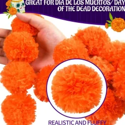 6 Pcs 5 Feet Long Strands Marigold Flowers Garland (Orange)