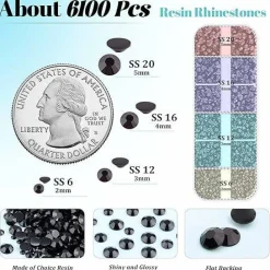 6100 Pcs Flatback Resin Rhinestones for Crafts with 2 Pcs B7000 Jewelry Glue, Black Rhinestone Crystals in 12 Sizes, Non-Hotfix Gems with Tweezers & Pickup Pen for Tumblers, Shoes, Clothing, DIY & Nail Art