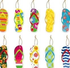 40PCS Flip Flop Hanging Ornaments – Colorful Hawaiian Beach Theme Decorations with Strings, Summer Party Pendant Decor for Luau, Pool Party, Tropical Events, Tree, Door, Window & Home Decorations