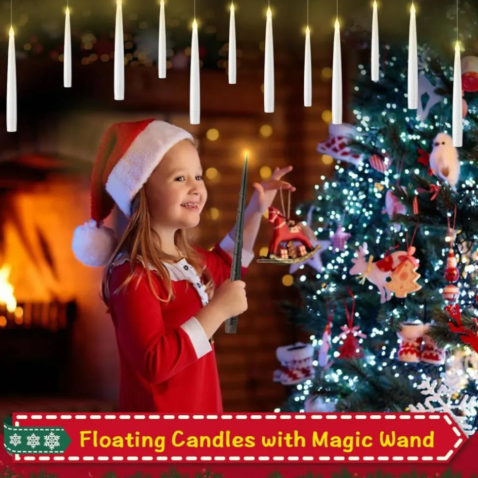 12 Pcs Floating Candles with Magic Wand Remote, Hanging Candles with String