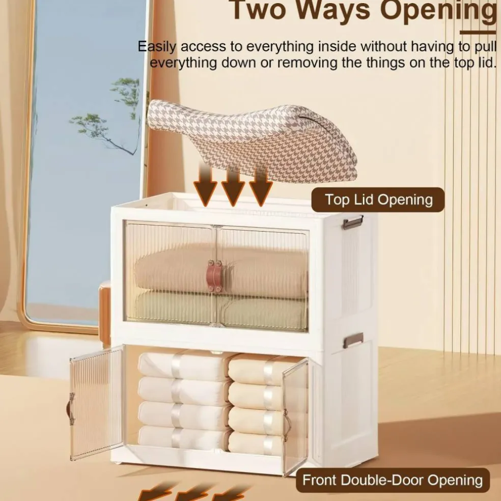 3 Pcs Foldable Storage Bins with Lid Stackable Closet Organizer Containers with 4Pcs 360° Rotatable Wheels