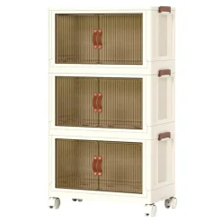 3 Pcs Foldable Storage Bins with Lid Stackable Closet Organizer Containers with 4Pcs 360° Rotatable Wheels