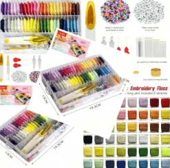 400 Pcs Friendship Bracelet String Kit – Complete Bracelet Making Kit with 50 Skeins Embroidery Floss, Cross-Stitch Thread, 400 Beads, 37 Embroidery Tools & Storage Box
