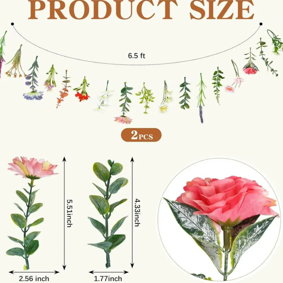 2 Pcs 6.6 ft Artificial Flower Party Banner
