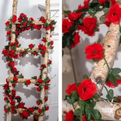 5Pcs 41FT Artificial Red Flower Garland, Fake Hanging Flower Vines Wine Red Rose with Green Leaves, Faux Silk Flower for Backdrop Decoration Tea Party Wedding Birthday Anniversary Bedroom