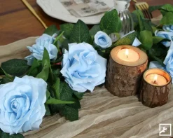 5Pcs 32.5FT Blue Rose Garland Fake Flower Vines Faux Artificial Floral Garland Hanging Rose Ivy for Wedding Arch Garden Ceremony Background Valentine's Day Outdoor Wall Decor