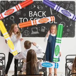 12 PCS Giant Inflatable Marker Props – 27 Inch Back to School Pencil & Marker Balloon Decorations for Classroom Parties, Graduation, Birthday & School Event Decor
