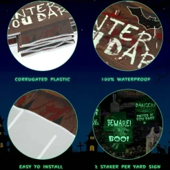 6 Pcs Glow in the Dark Halloween Yard Signs – Fluorescent Scary Graveyard Warning Stakes (“Enter If You Dare”) Outdoor Lawn Decorations for Haunted House, Zombie Cemetery & Party Decor