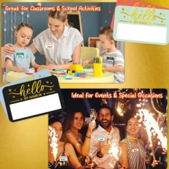 120 Pcs Gold Foil Hello My Name Tag Stickers 3.2 x 2.5 Inch Self Adhesive Name Labels for School Classroom Office Meetings Conferences Parties and Holiday Events