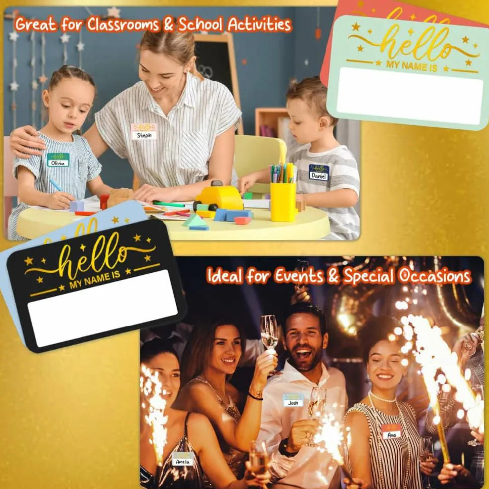 120 Pcs Gold Foil Hello My Name Tag Stickers 3.2 x 2.5 Inch Self Adhesive Name Labels for School Classroom Office Meetings Conferences Parties and Holiday Events