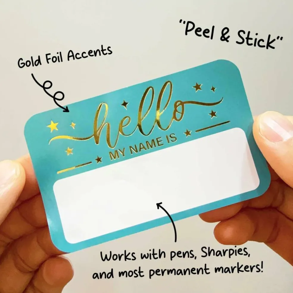 120 Pcs Gold Foil Hello My Name Tag Stickers 3.2 x 2.5 Inch Self Adhesive Name Labels for School Classroom Office Meetings Conferences Parties and Holiday Events