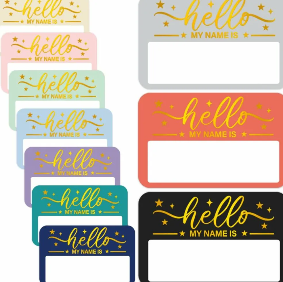 120 Pcs Gold Foil Hello My Name Tag Stickers 3.2 x 2.5 Inch Self Adhesive Name Labels for School Classroom Office Meetings Conferences Parties and Holiday Events
