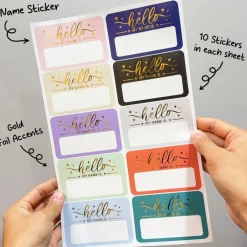 120 Pcs Gold Foil Hello My Name Tag Stickers 3.2 x 2.5 Inch Self Adhesive Name Labels for School Classroom Office Meetings Conferences Parties and Holiday Events