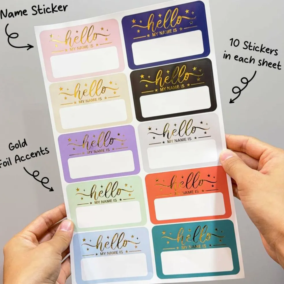 120 Pcs Gold Foil Hello My Name Tag Stickers 3.2 x 2.5 Inch Self Adhesive Name Labels for School Classroom Office Meetings Conferences Parties and Holiday Events