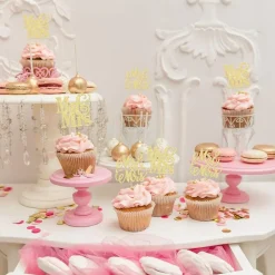 24PCS Gold Glitter Mr & Mrs Cupcake Toppers – Bridal Shower & Wedding Picks, 2.4