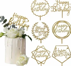 7PCS Gold Happy Birthday Cake Toppers – Acrylic Decorations for Cakes & Cupcakes